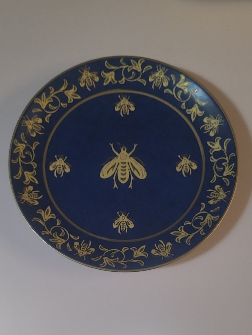 Andrea By Sadek Blue and Gold Bee Motif Decorative Plate